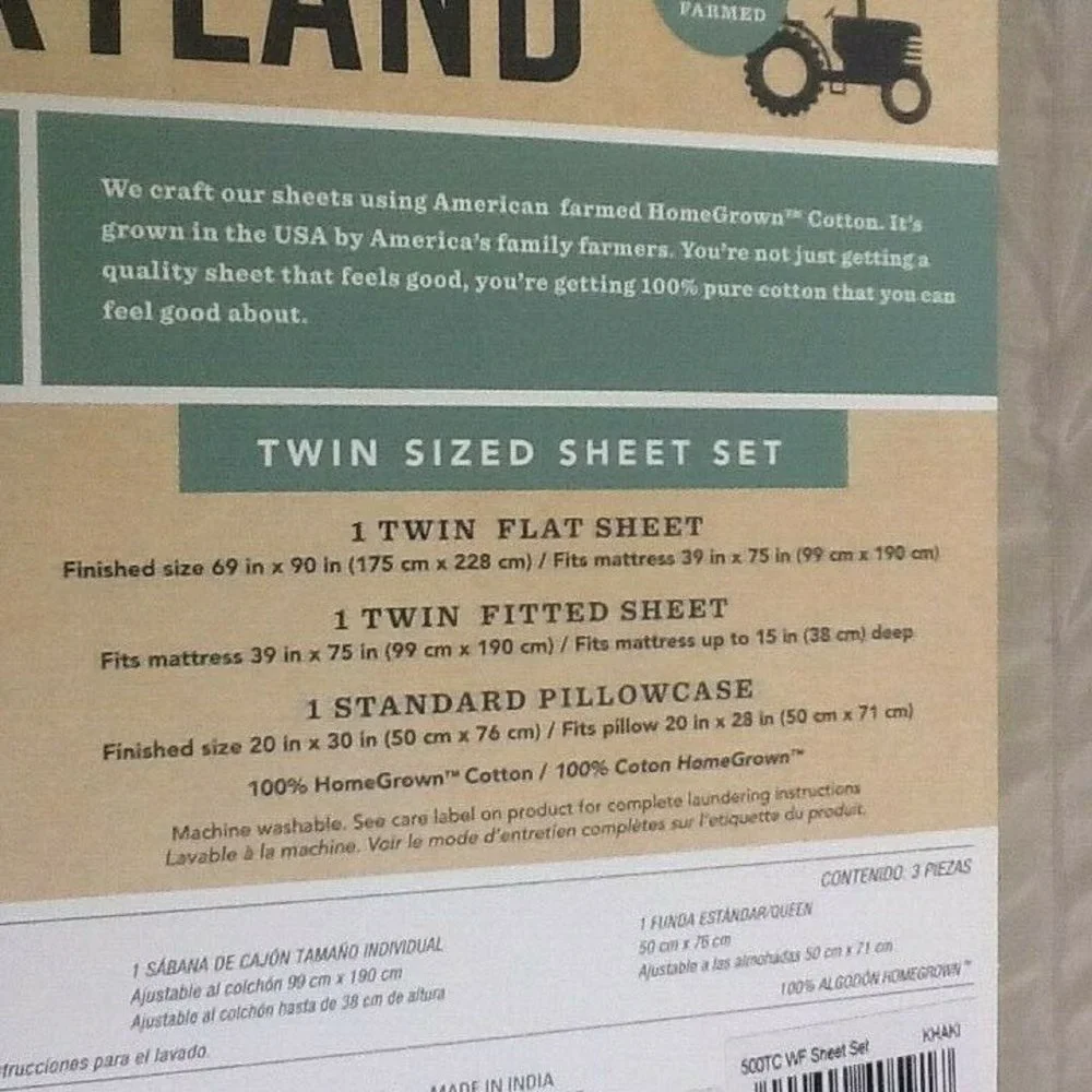 brand new KHAKI Heartland 500 TC Wrinkle Resistant 100% Cotton TWIN Sheet Set